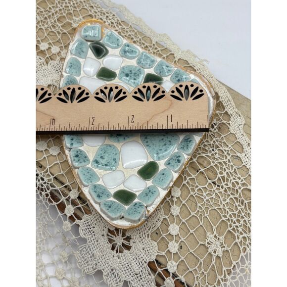 Vintage MCM Brass and Mosaic Tile Trinket Dish Blue White - Picture 5 of 6